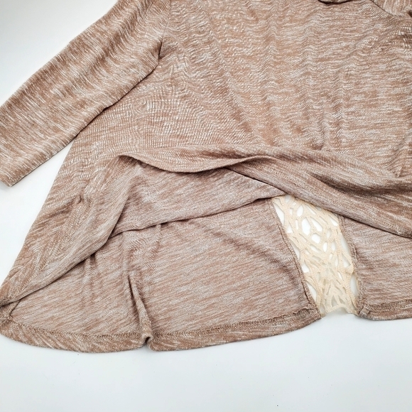 Umgee Lace Back 3/4 Sleeve Boho Tan Top - Picture 3 of 6